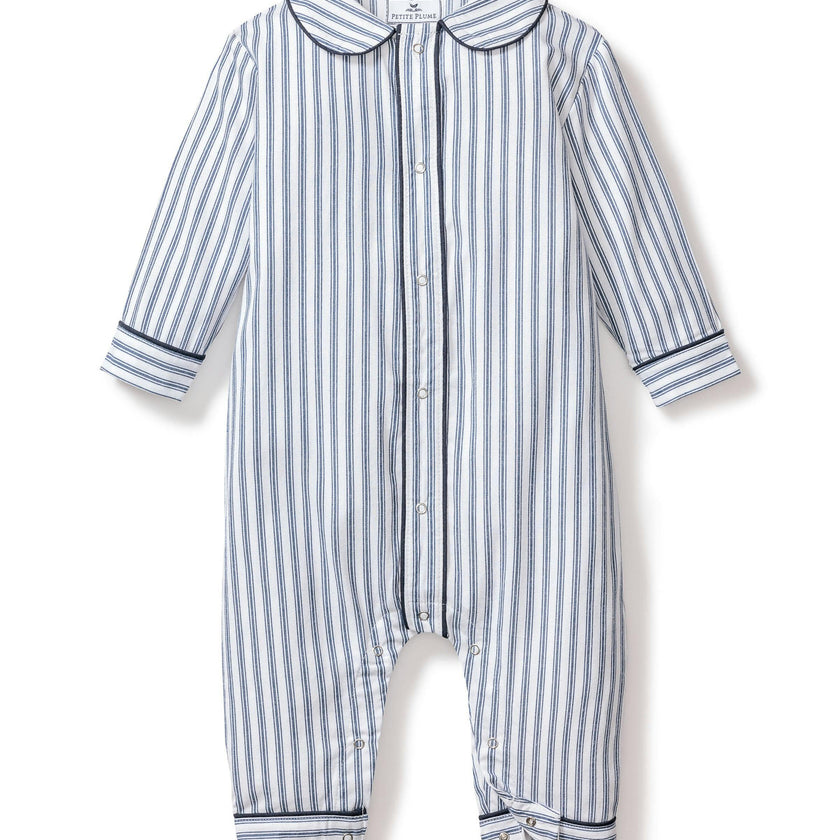 Baby's Twill Cambridge Romper in Navy French Ticking