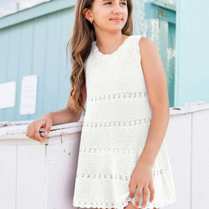 Cali Crochet Flare Summer Beach Dress - White