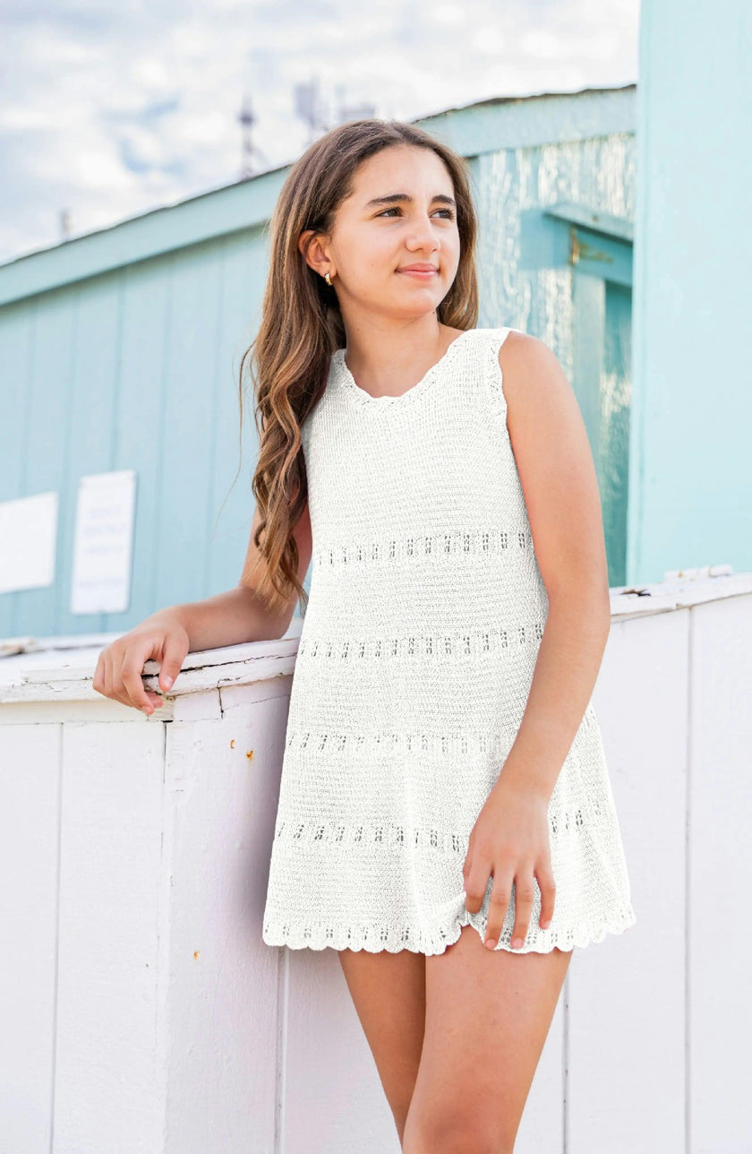 Cali Crochet Flare Summer Beach Dress - White