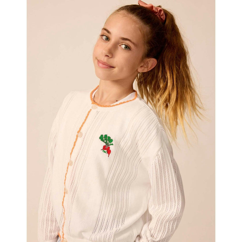Organic Recess Cardigan in White Pointelle
