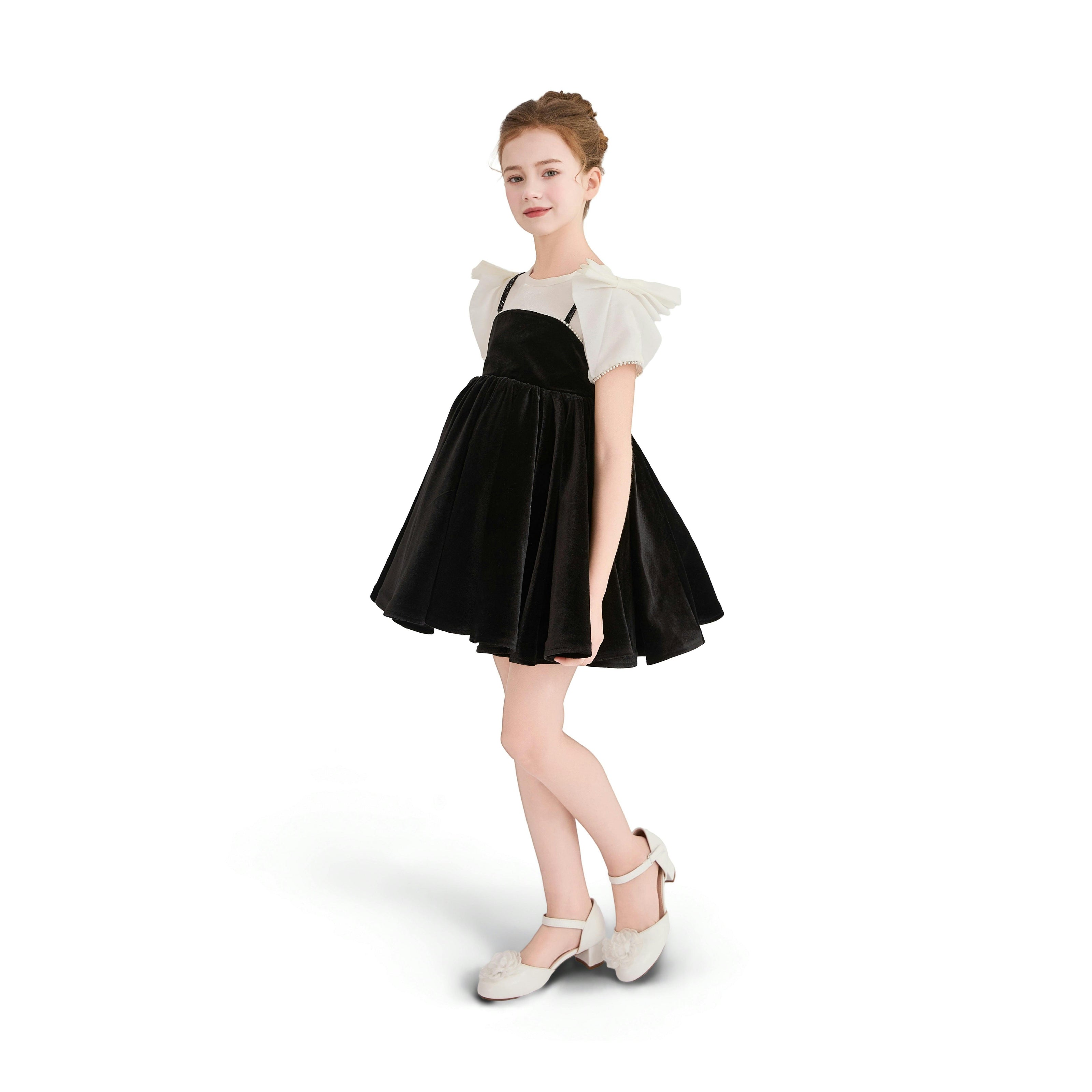 Black & White Crestella Velvet Bow Dress