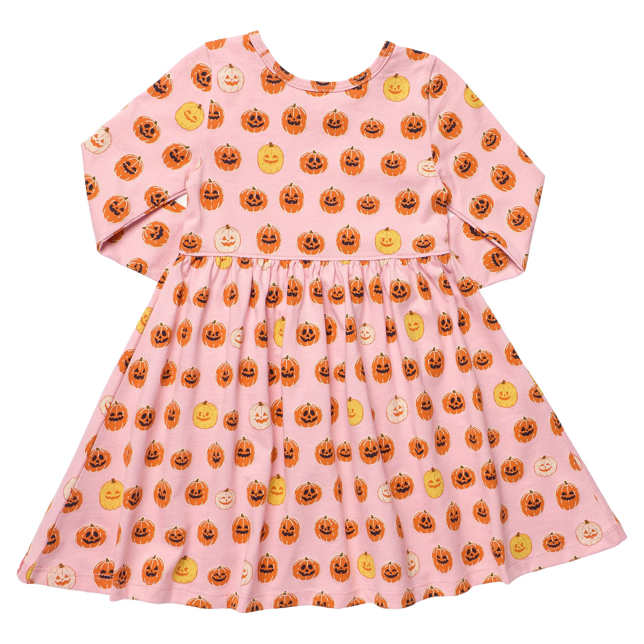 Long Sleeve Sunny Dress - Mini Mixed Jack O'Lanterns