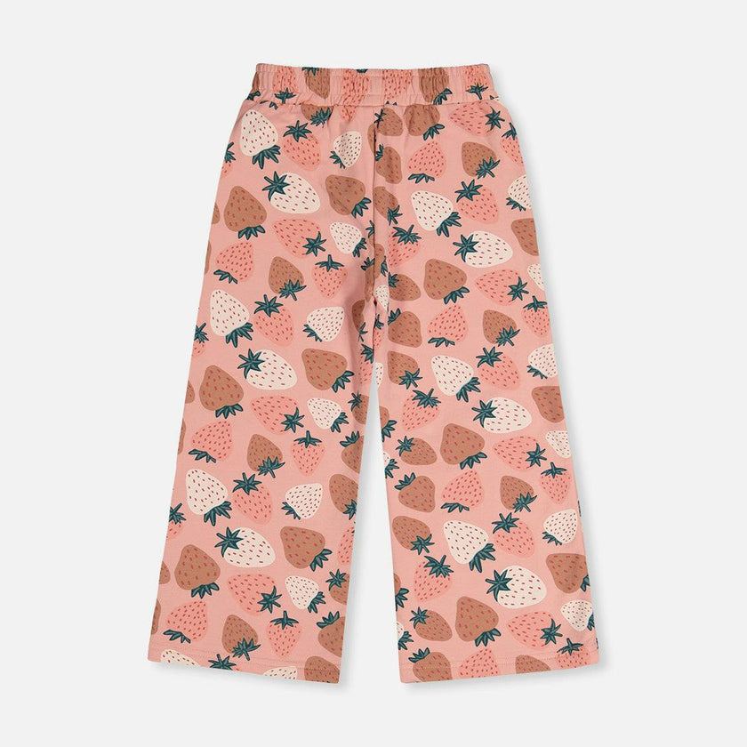Wide Leg Sweatpants Pink Strawberry Print