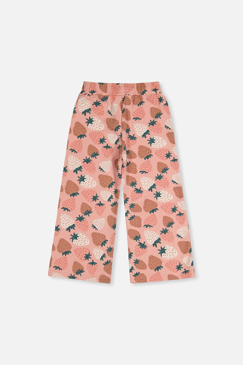 Wide Leg Sweatpants Pink Strawberry Print