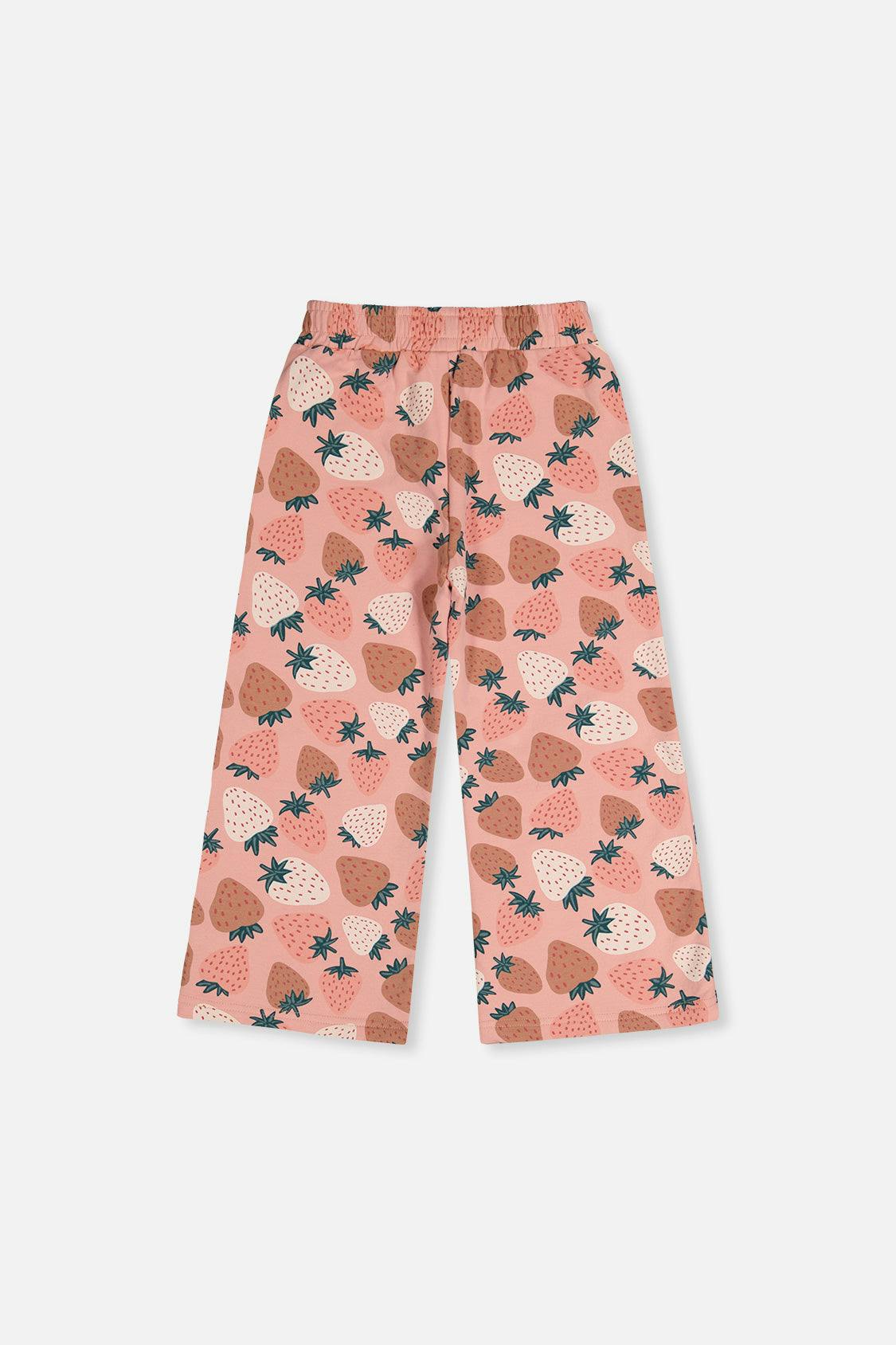Wide Leg Sweatpants Pink Strawberry Print