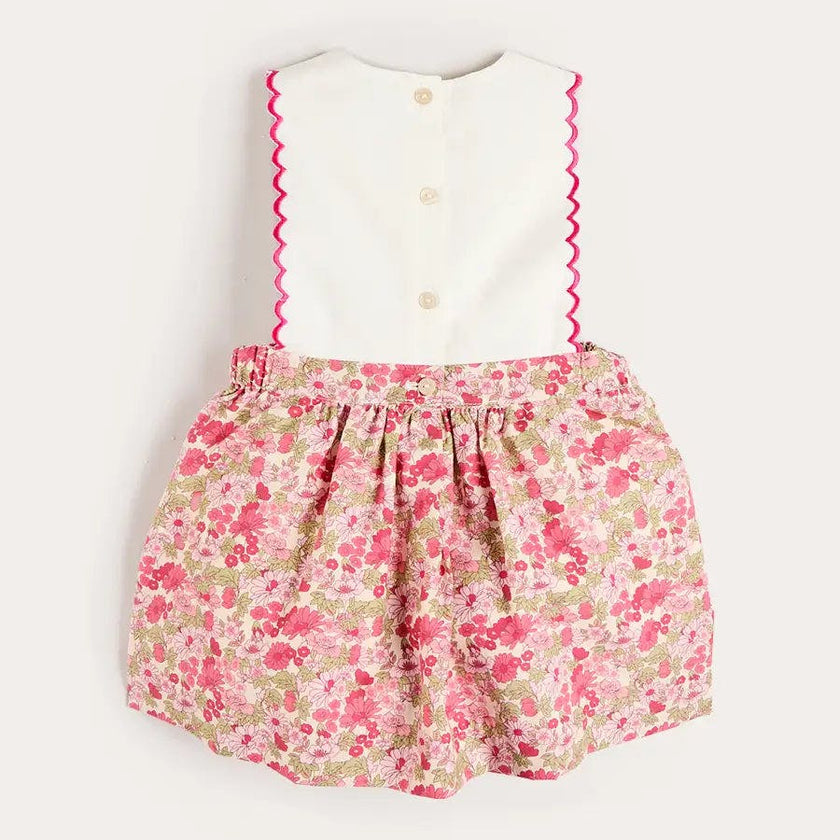 Margret Floral Bunny Embroidered Scallop Detail Pinafore Skirt in Pink (18mths-6yrs)