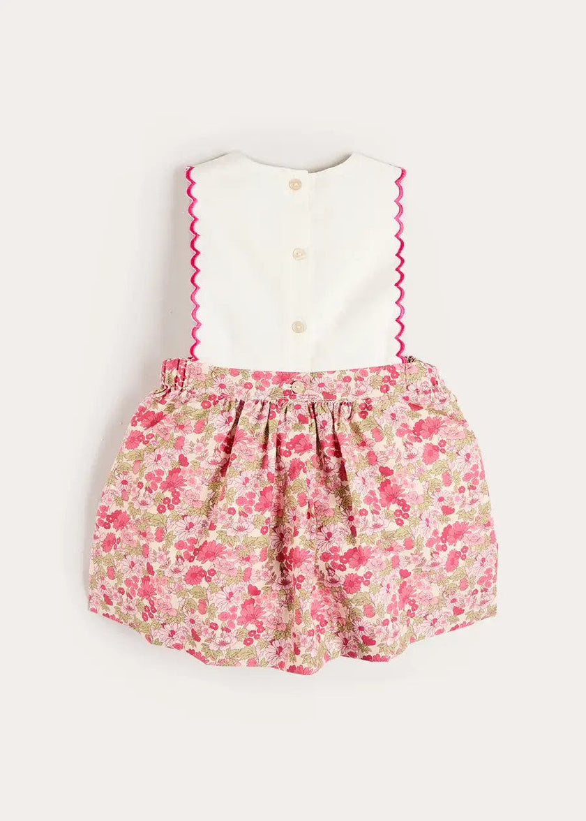 Margret Floral Bunny Embroidered Scallop Detail Pinafore Skirt in Pink (18mths-6yrs)