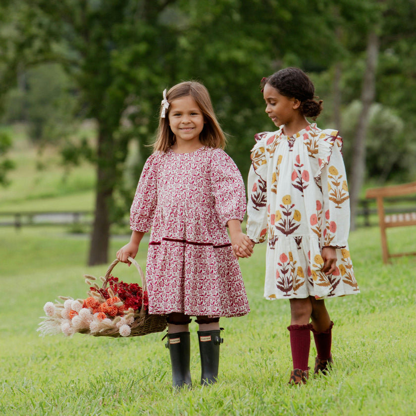 Girls Maribelle Dress - Burgundy Climbing Floral