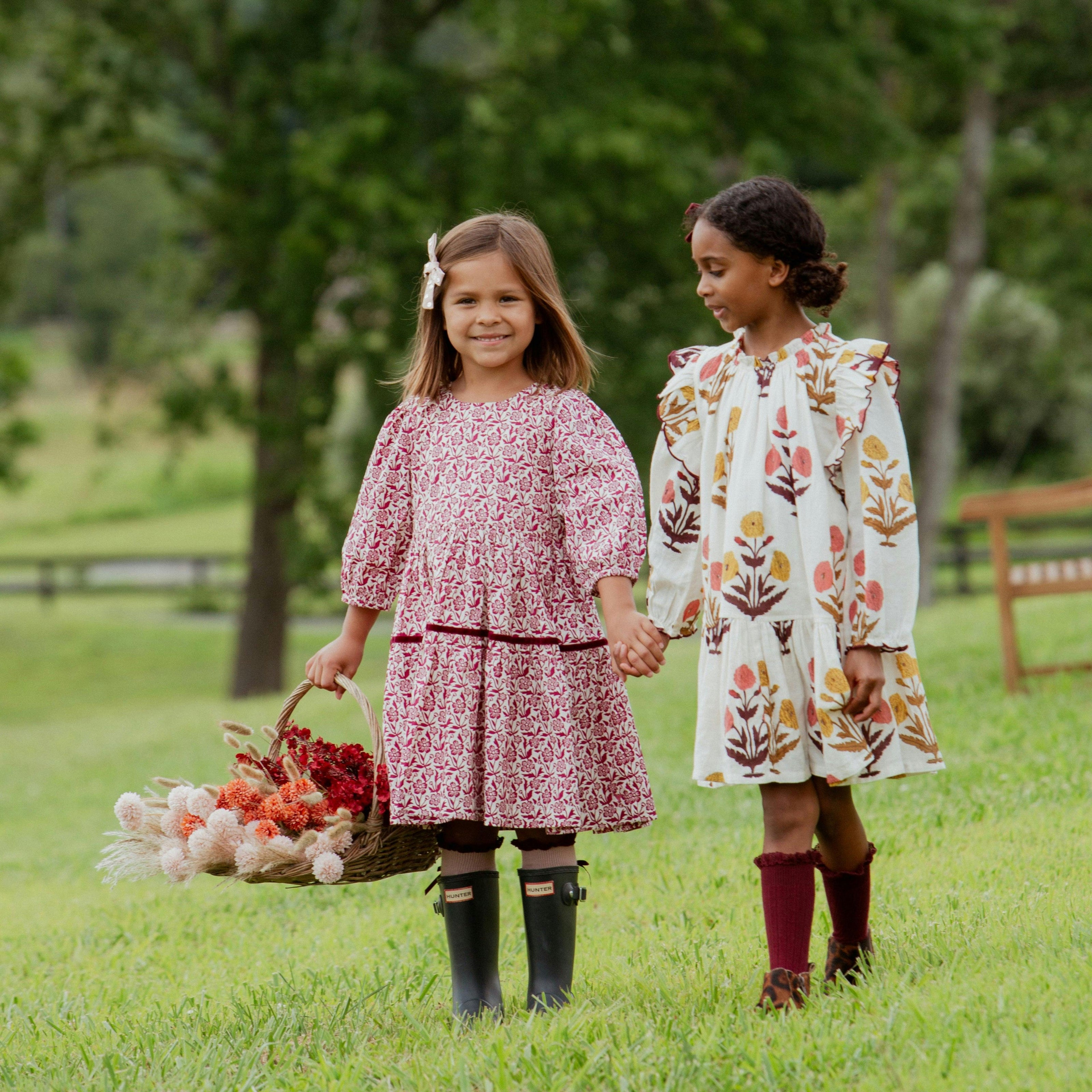 Girls Maribelle Dress - Burgundy Climbing Floral