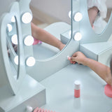 Teamson Kids Heart Glow Wooden Vanity Set with LED Lights Mirror & Stool