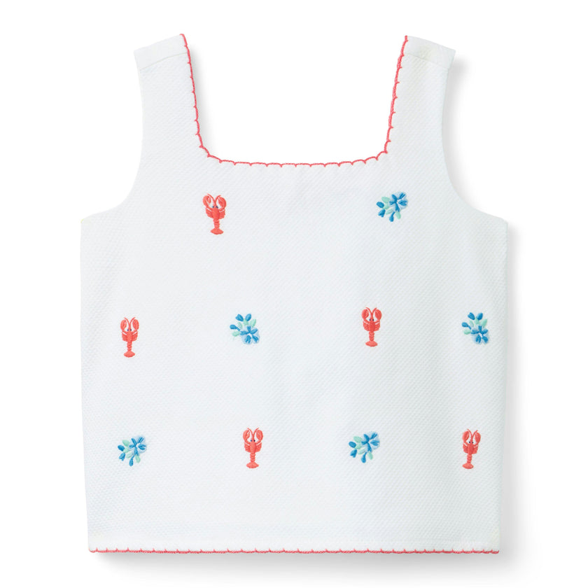 Embroidered Lobster Top, white