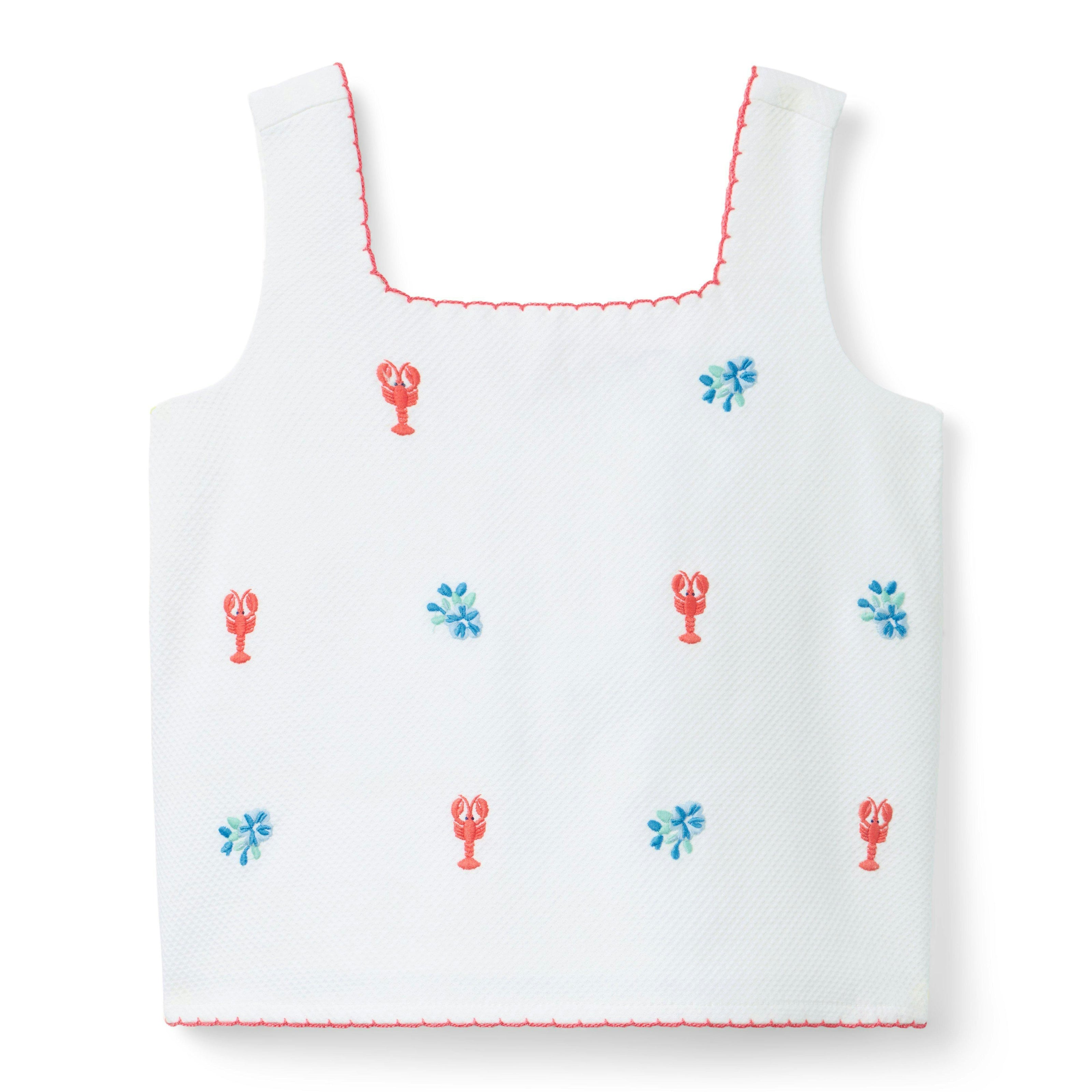 Embroidered Lobster Top, white