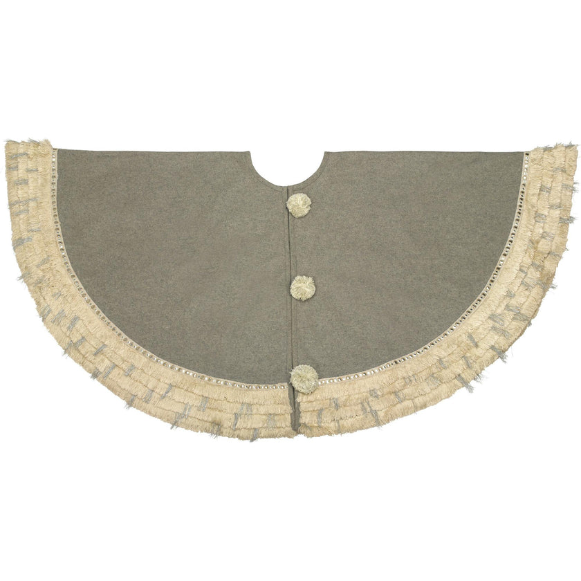 Handmade Gray Fringe Border Wool Christmas Tree Skirt 60"