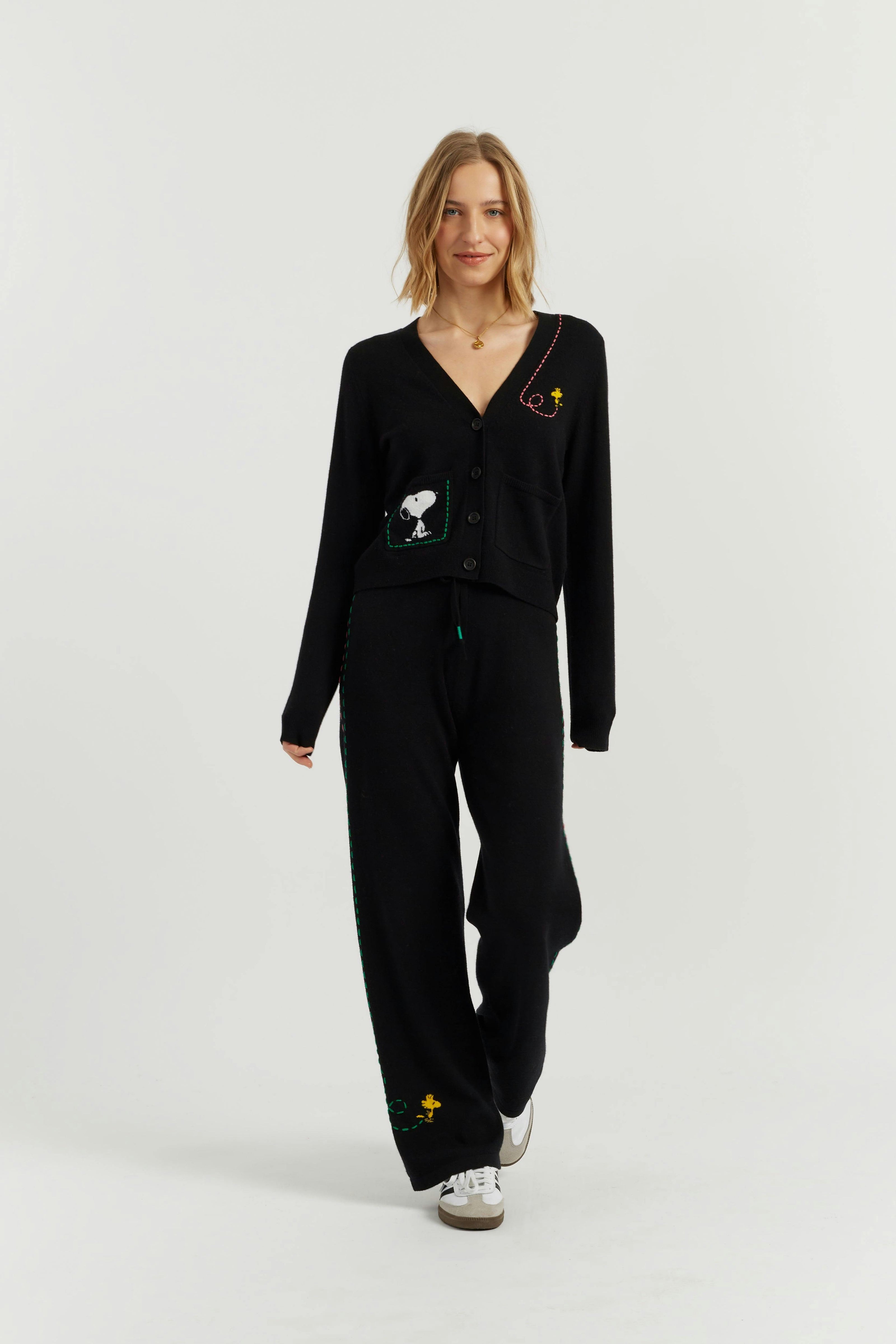 Wool-Cashmere Peanuts Stripe Wide Leg Track Pants