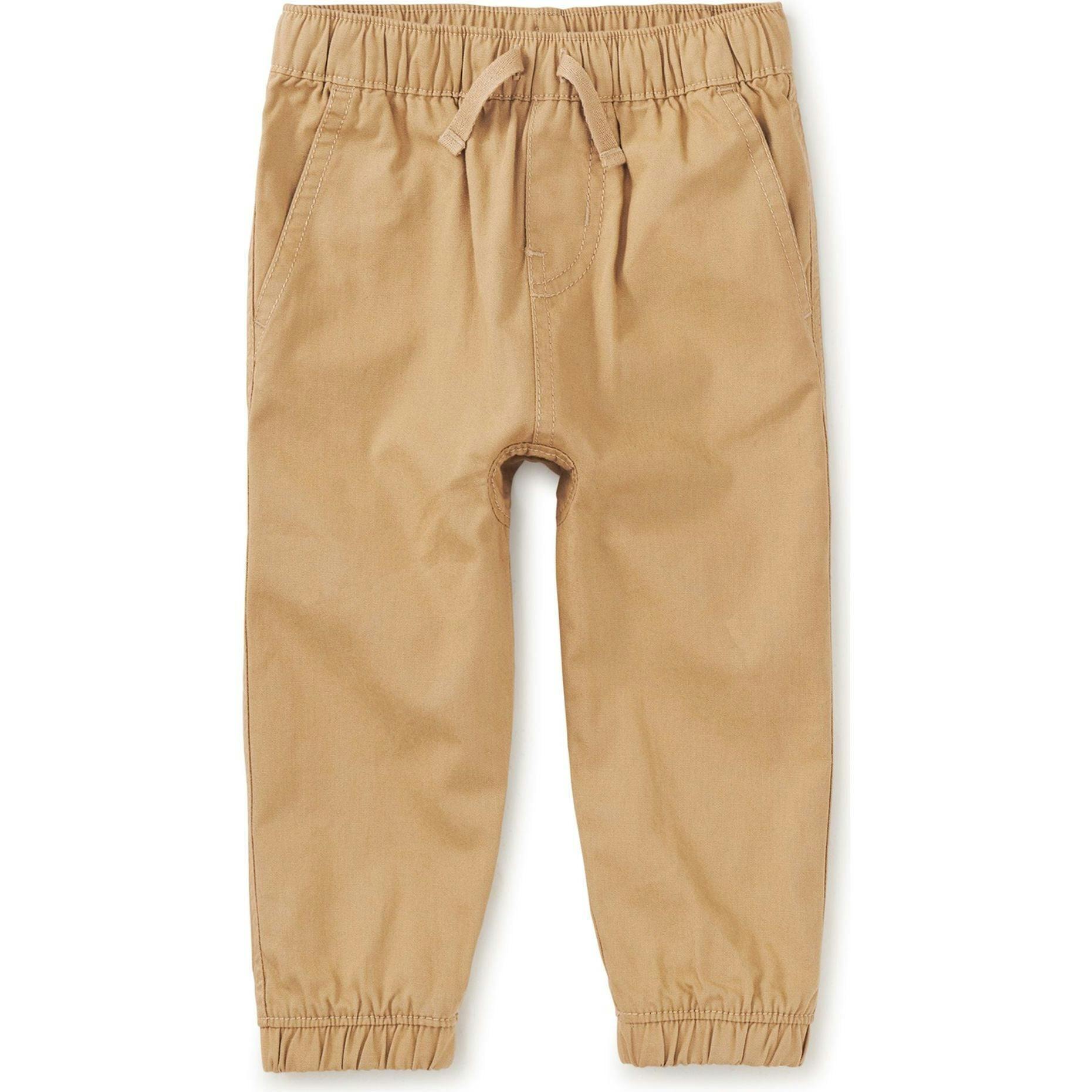 Babys Woven Elastic Waist Drawstring Pocket Joggers, Brown