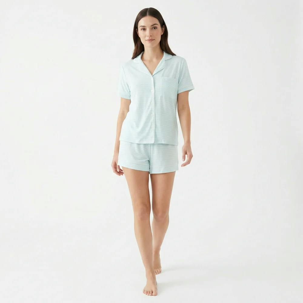 Cloud Stripe Short Sleeve & Shorts Bamboo Women's Pajama Set