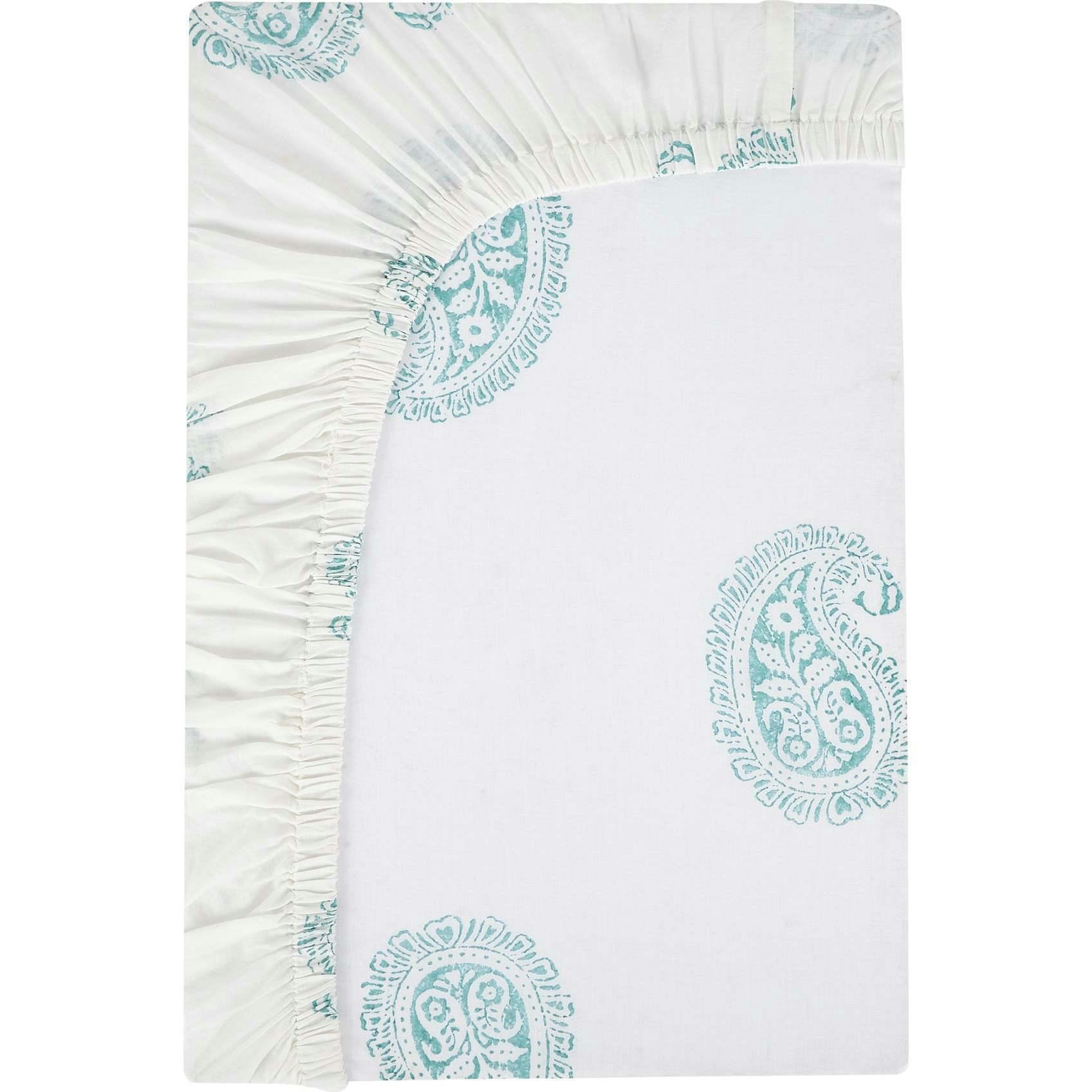 Block-Printed Cotton Fitted Crib Sheet
