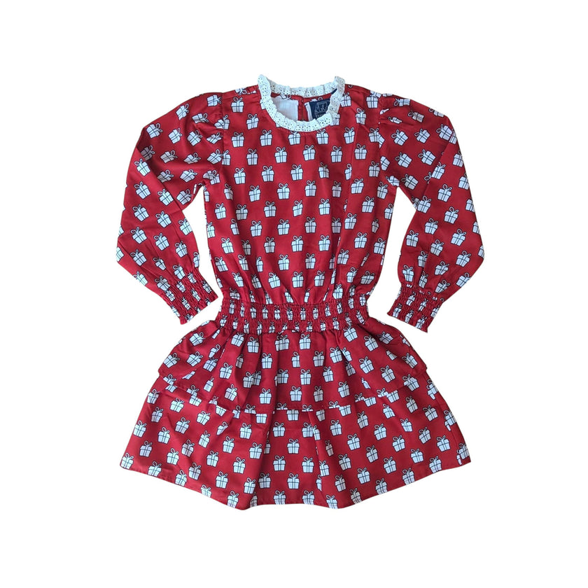 Holiday Presents Tiered Tween Long Sleeves Dress
