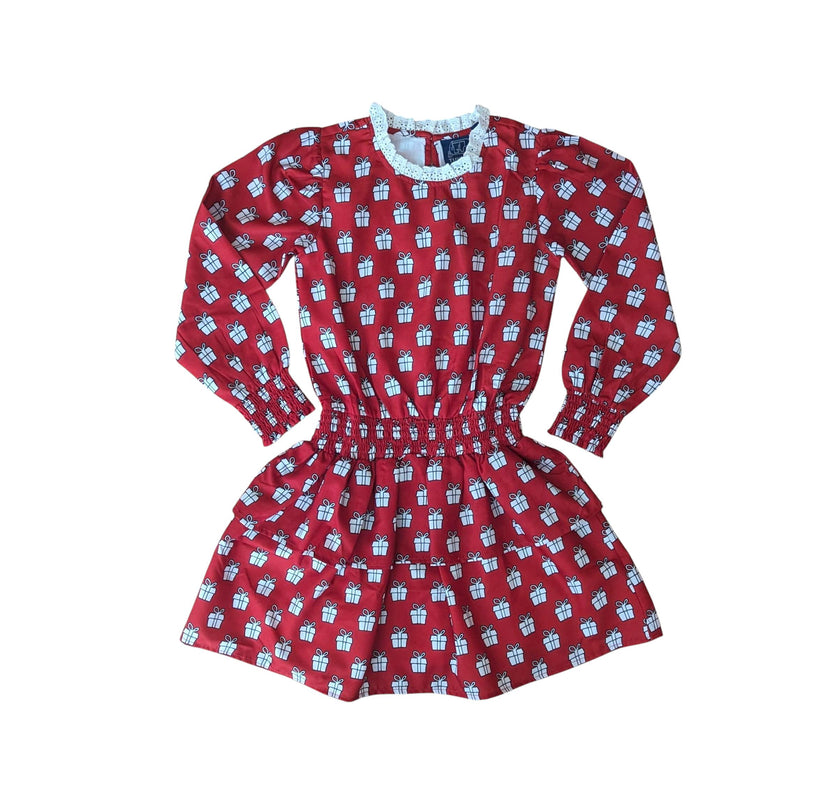Holiday Presents Tiered Tween Long Sleeves Dress
