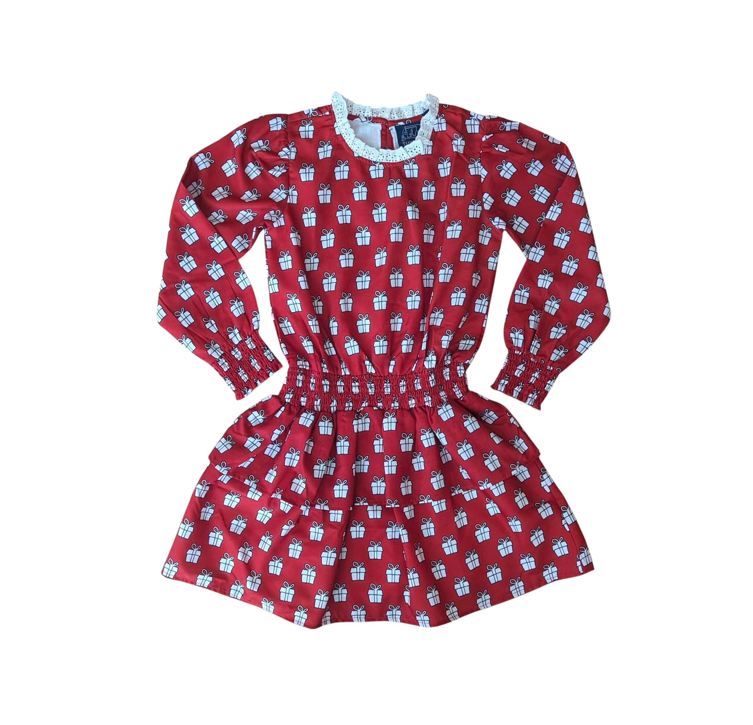 Holiday Presents Tiered Tween Long Sleeves Dress
