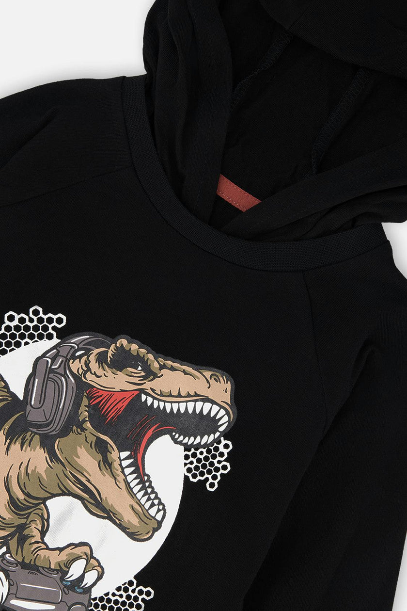 Raglan Hooded T-Shirt Black and Brown