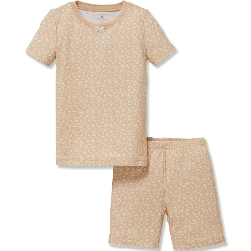 Kid's Pima Snug Fit Short Set in Ditzy Waltz Camel
