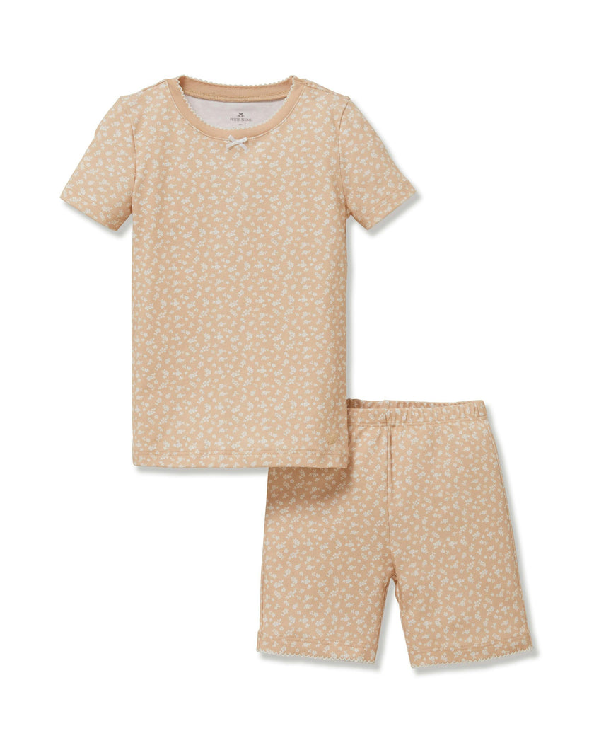 Kid's Pima Snug Fit Short Set in Ditzy Waltz Camel