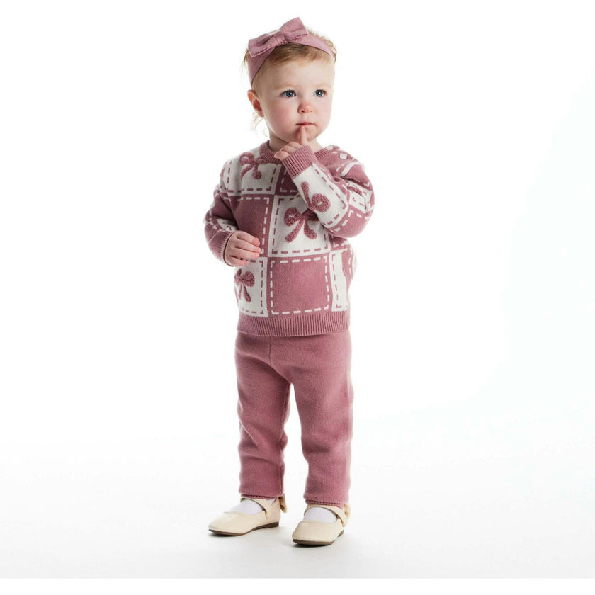 Infant Chenille Sweater Set with Headband| Pink Bows