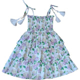 Smock Bodice Tiered Dress Hydrangeas