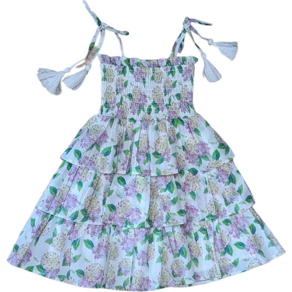Smock Bodice Tiered Dress Hydrangeas