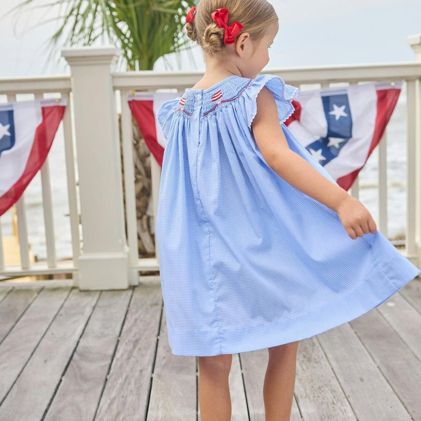 Smocked Bishop Dress - Flags