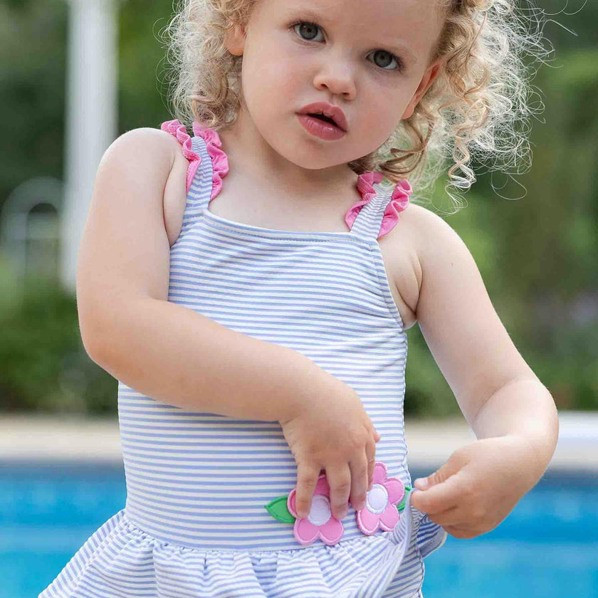 Seersucker Swimsuit With Flowers
