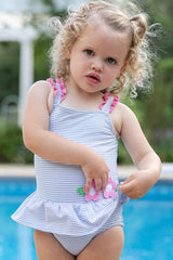 Seersucker Swimsuit With Flowers