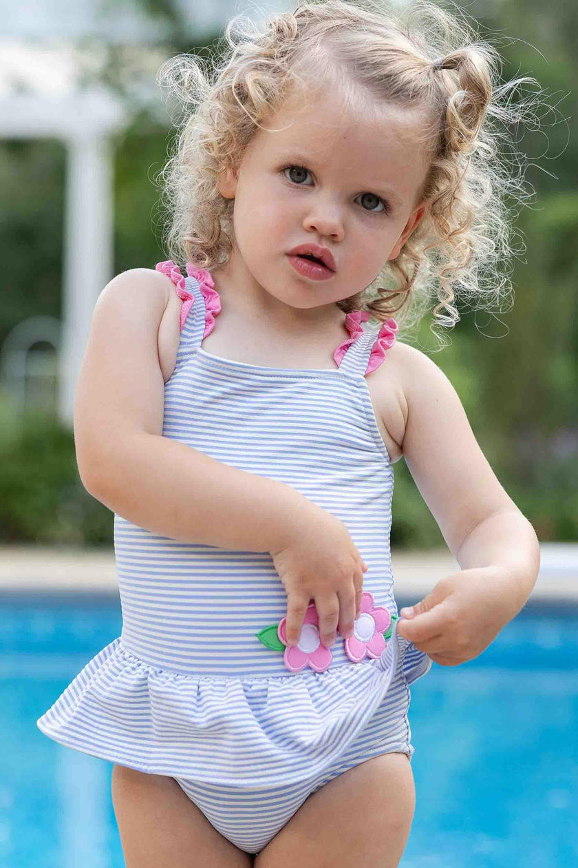 Seersucker Swimsuit With Flowers