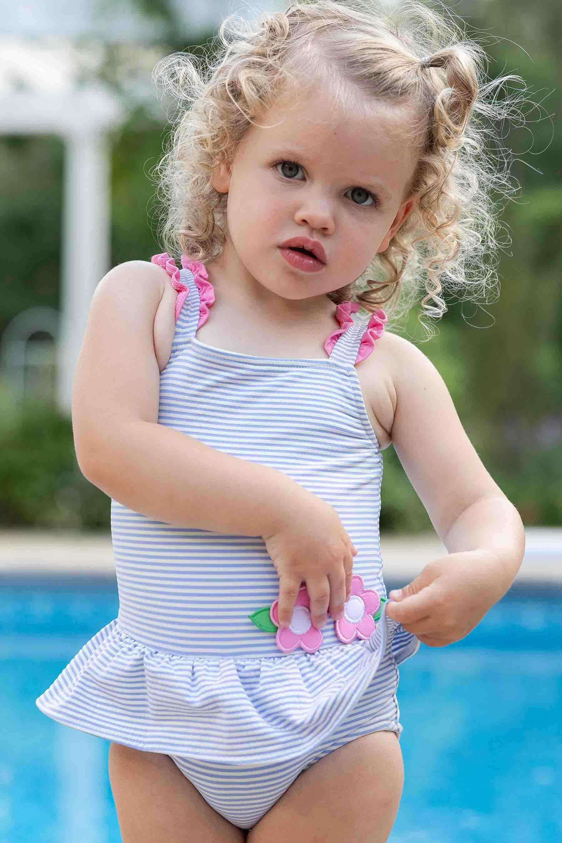 Seersucker Swimsuit With Flowers