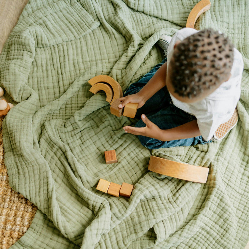 Cotton Muslin Quilted Throw - Fern