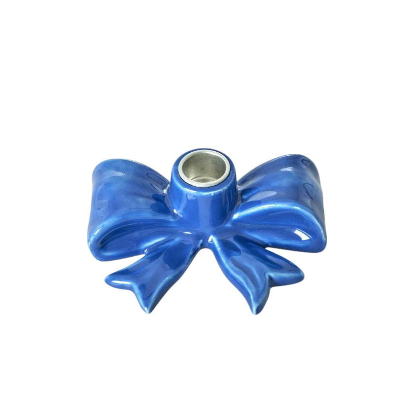 Ceramic Candle Holder in Bow Shape - Blue - Small