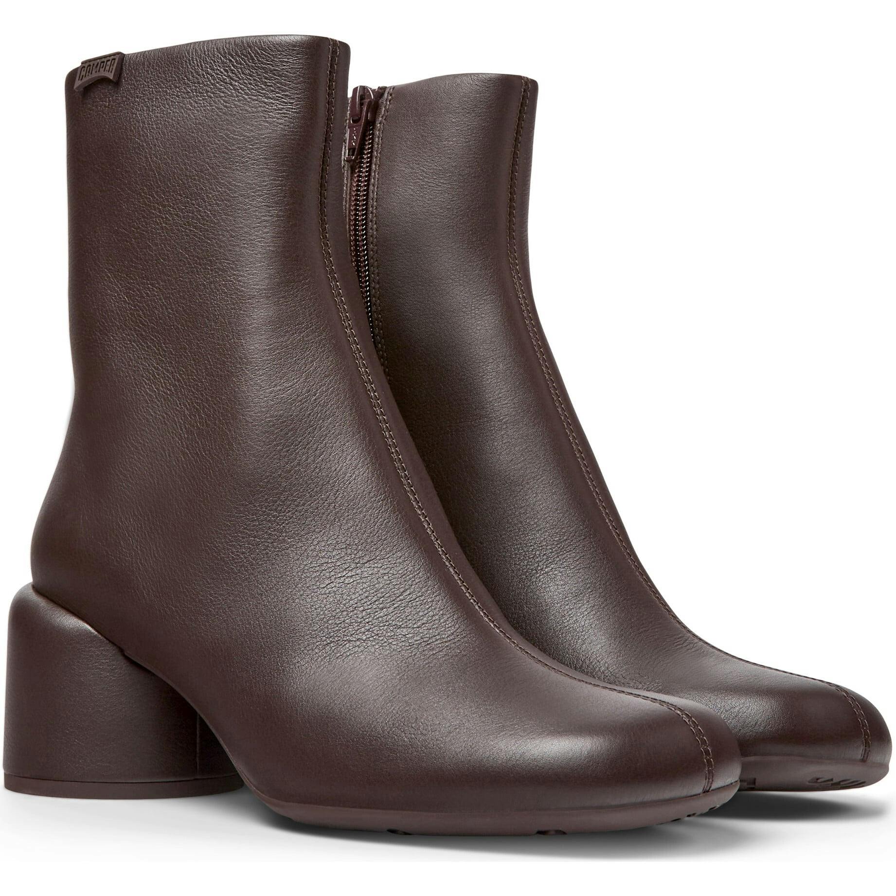 Women's Niki Zipped Block Heel Leather Boots, Burgundy
