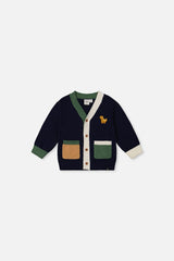 Baby Knit Cardigan With Dino Dark Blue, Green And Yellow