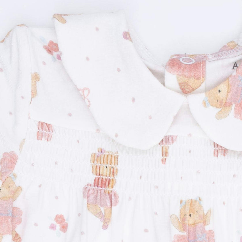 Teddy Bear Ballerina - Smocked Peter Pan Snap Footie
