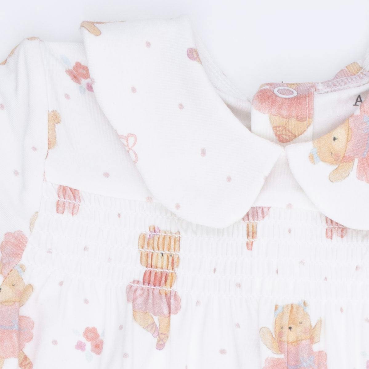 Teddy Bear Ballerina - Smocked Peter Pan Snap Footie