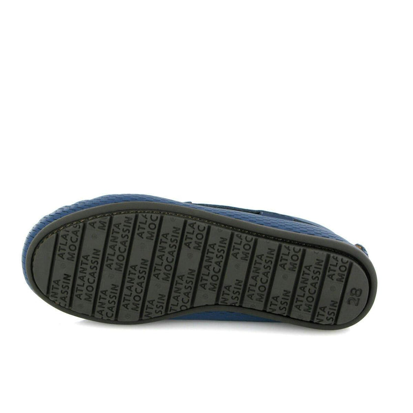Grainy Leather Plain Moccasins, Ocean Blue