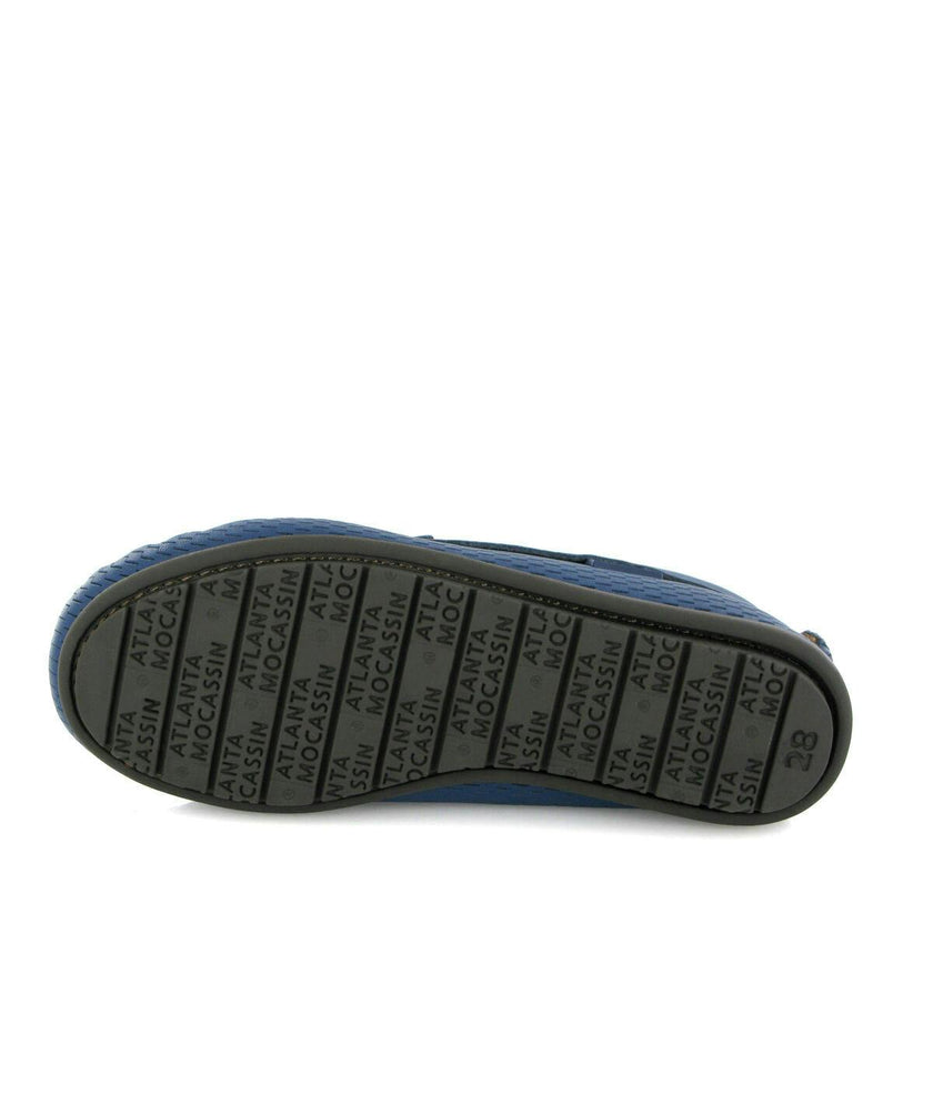 Grainy Leather Plain Moccasins, Ocean Blue