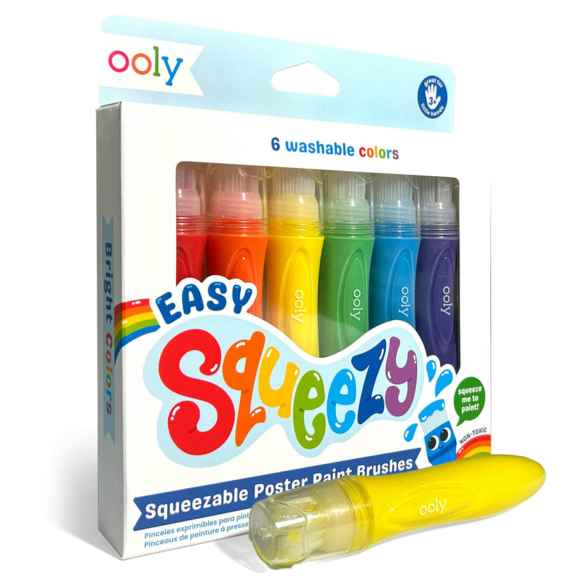 Easy Squeezy Squeezable Poster Paint Brushes - Easy Grip - Set of 6