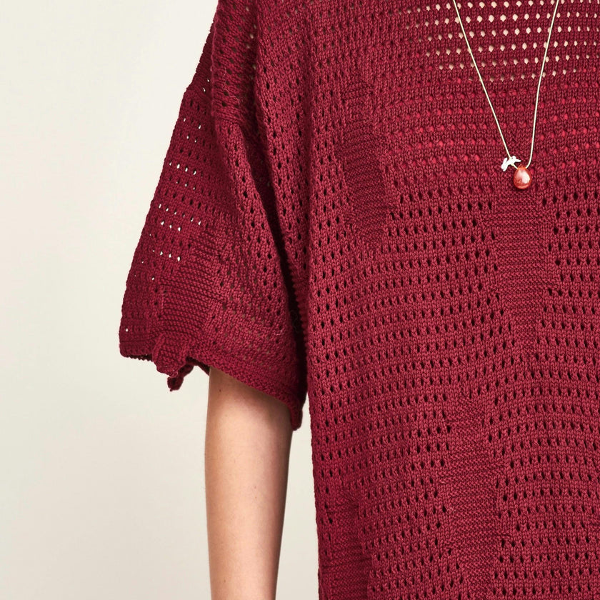 Madagascar Pointelle Dress in Black Cherry
