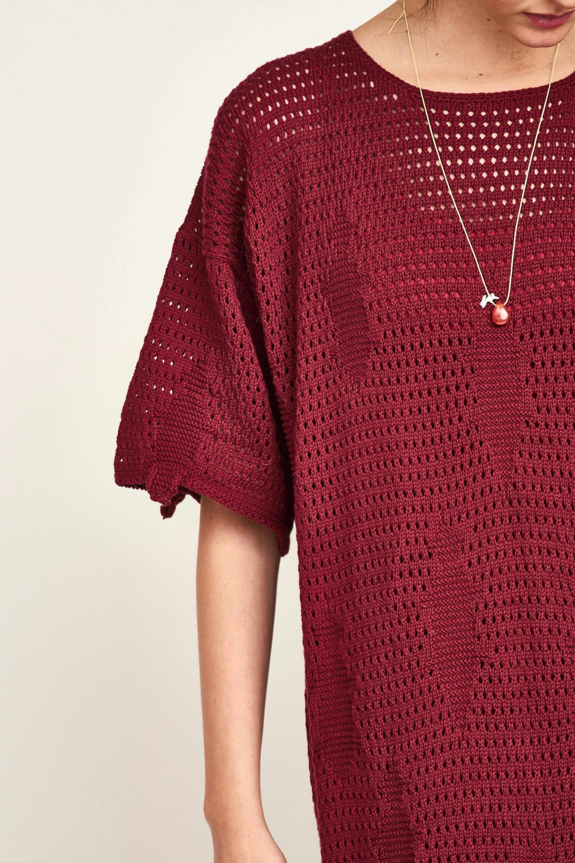 Madagascar Pointelle Dress in Black Cherry
