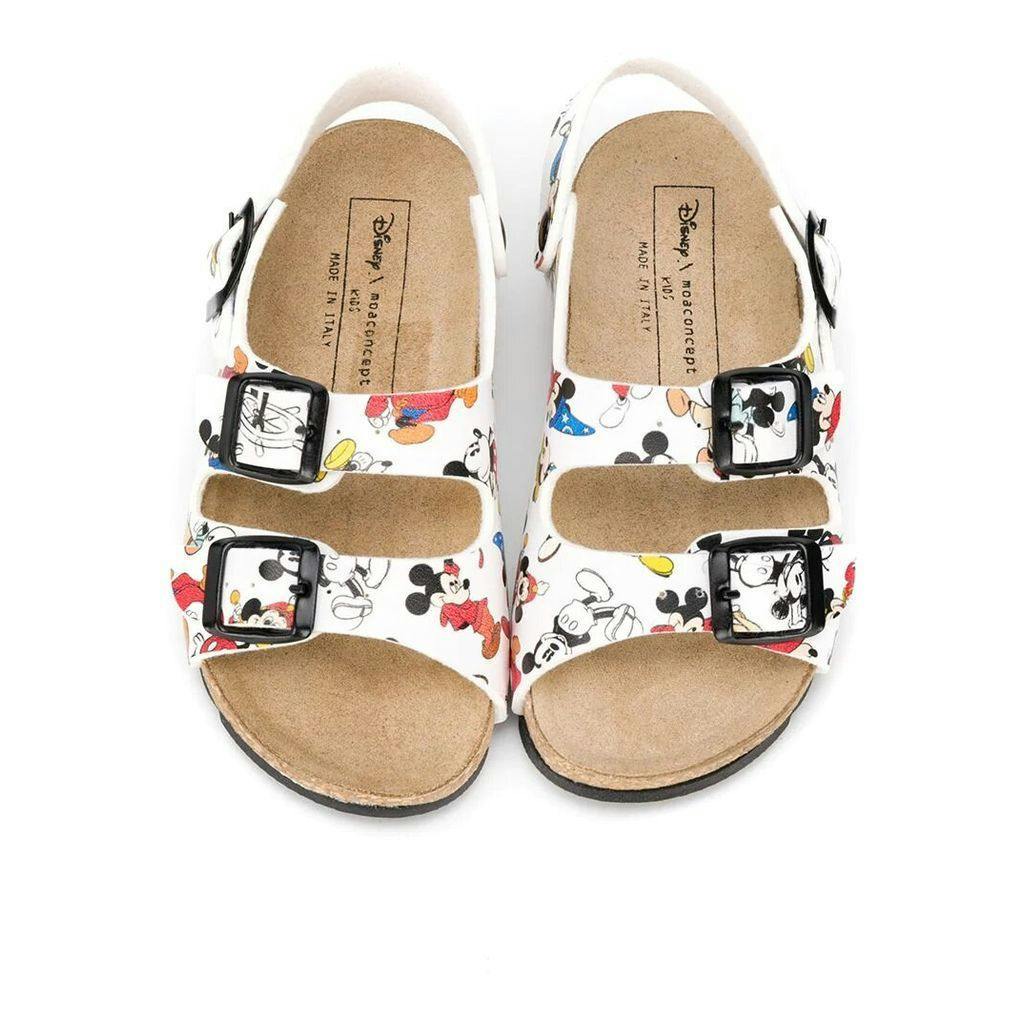 White Mickey Print Sandals