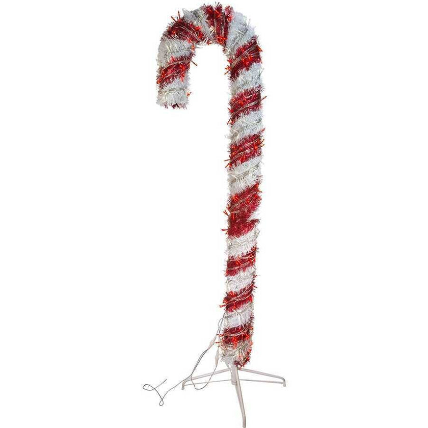6-Foot Pre-Lit Red and White LED Tinsel Candy Cane