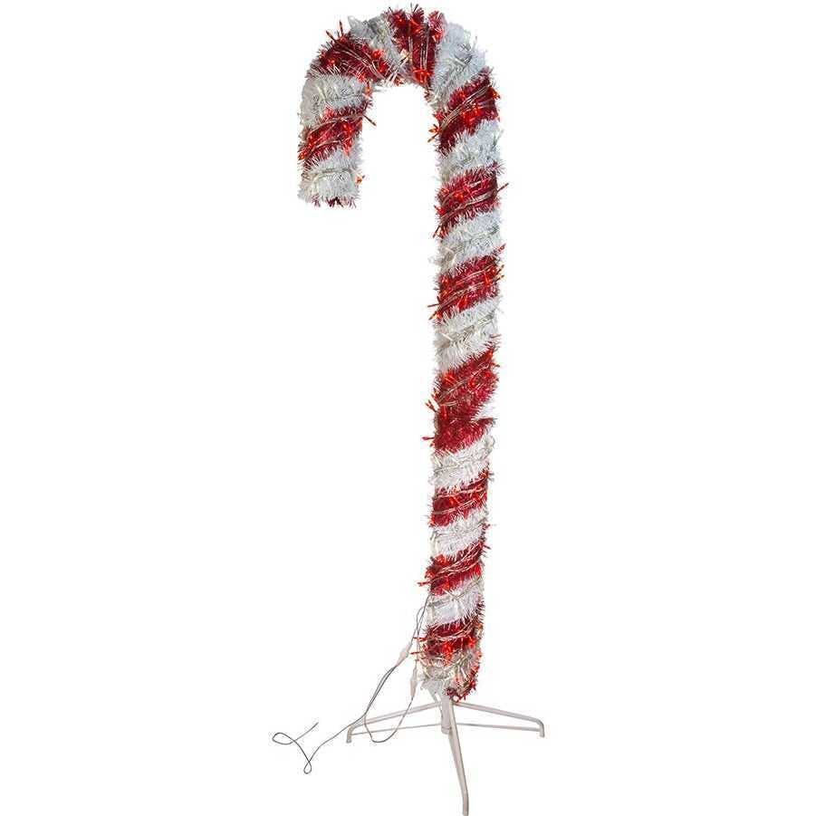 6-Foot Pre-Lit Red and White LED Tinsel Candy Cane