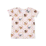 Farm Animals Floral Cameos Pink - Short Sleeve Loungewear Set